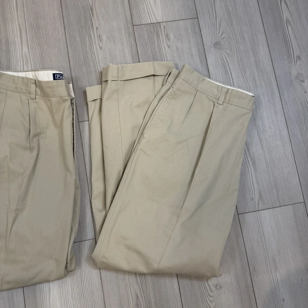 Lot Of 2 Ralph Lauren Polo Pants 38x30 Hammond Pleated Cuffed Trousers‎ Beige